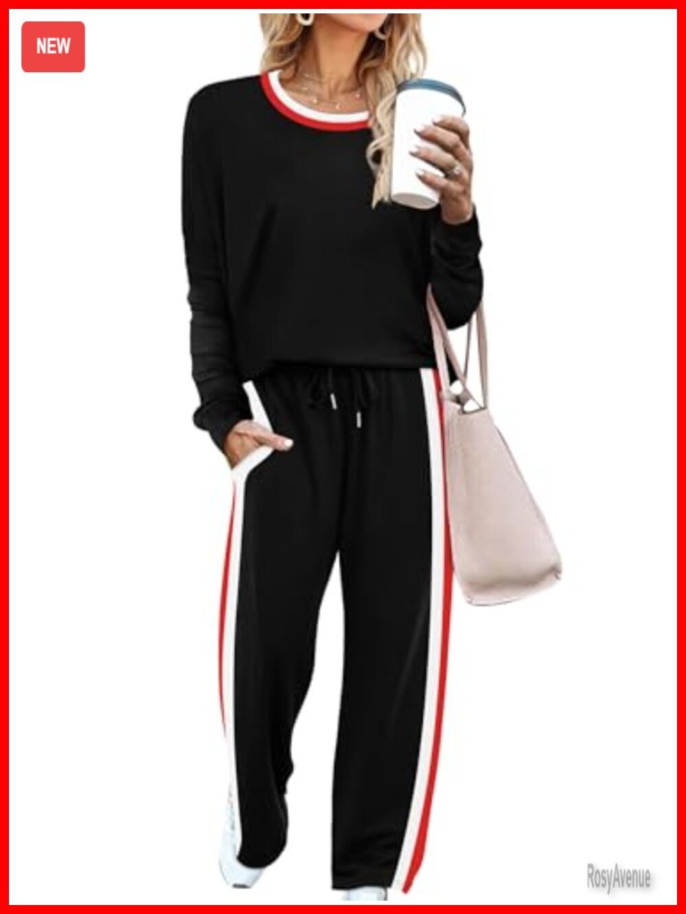 WIHOLL 2 Piece Lounge Set Long Sleeve Crewneck Top Drawstring Pants